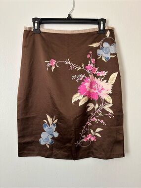 White + Warren Silk Cotton Floral Skirt Brown Pink Size 4